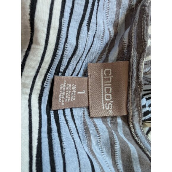 Chicos Womens Striped Textured 3/4 Sleeve Top Size 1 Multicolor - Picture 4 of 6